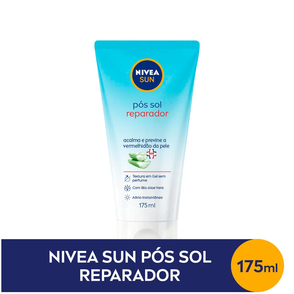 Gel Corporal Nivea Sun Pós Sol Reparador 175ml - embalagem azul e branca