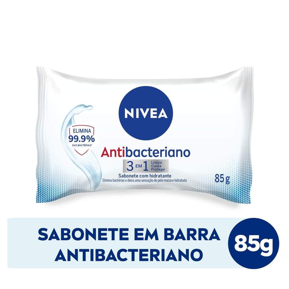 Sabonete em barra NIVEA Antibacteriano 3 em 1 85g embalagem branca e azul