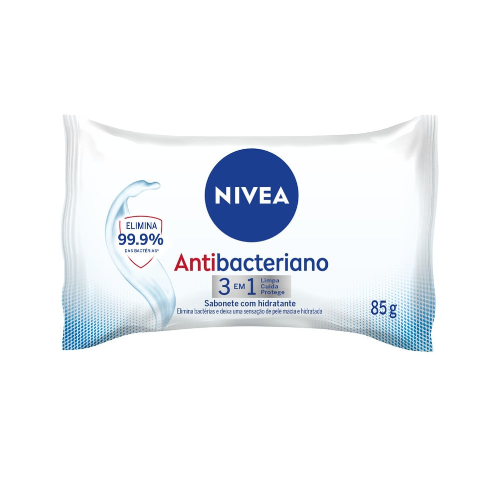 Detalhe da embalagem do sabonete NIVEA Antibacteriano 3 em 1 85g