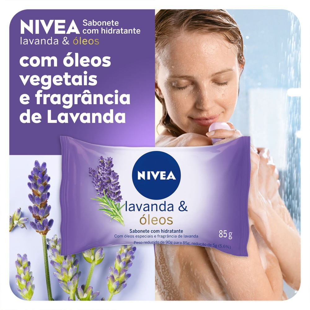 Sabonete Nivea Lavanda & Óleos com espuma cremosa e ramo de lavanda