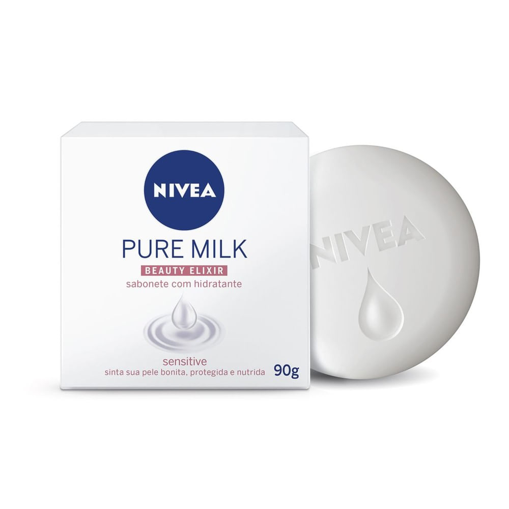 Sabonete NIVEA Pure Milk com embalagem e barra em destaque