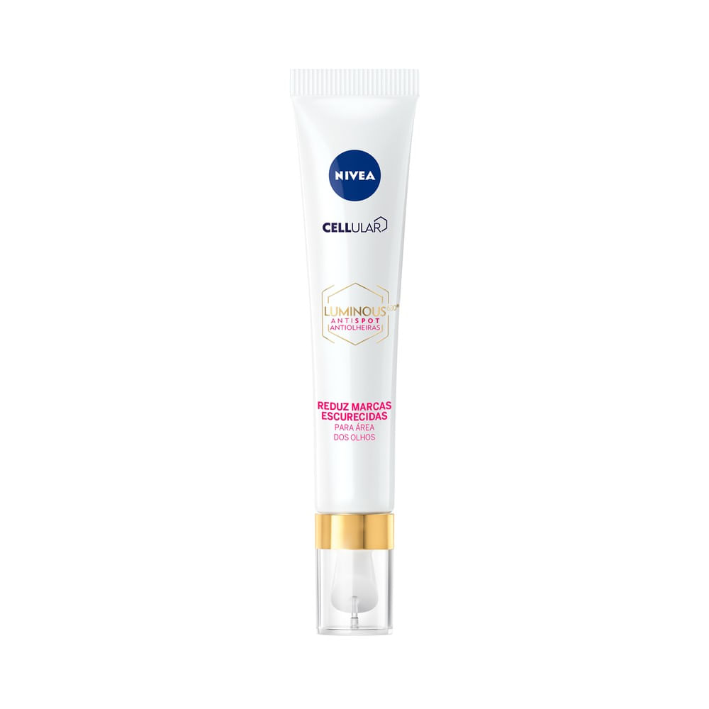 Tubo do creme Nivea Cellular Luminous 630 mostrando detalhes do rótulo e aplicação