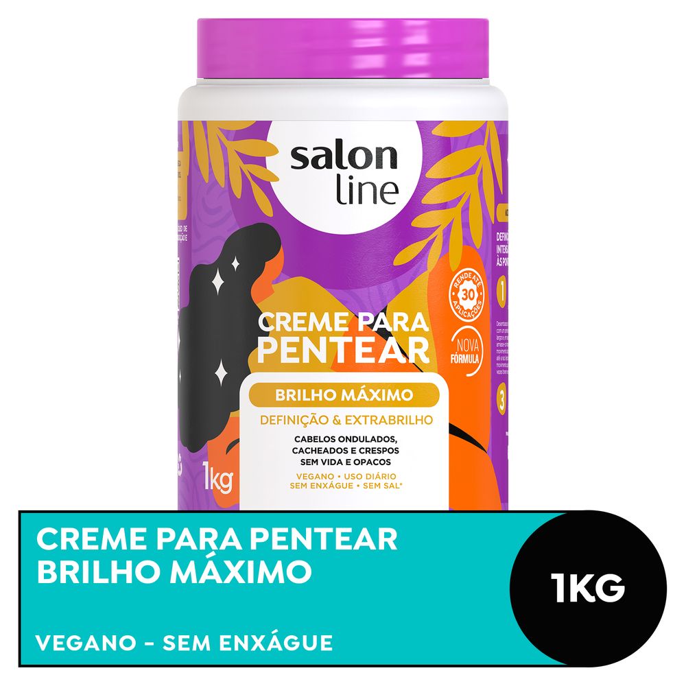 Creme para Pentear Salon Line Brilho Máximo 1kg - embalagem branca e roxa