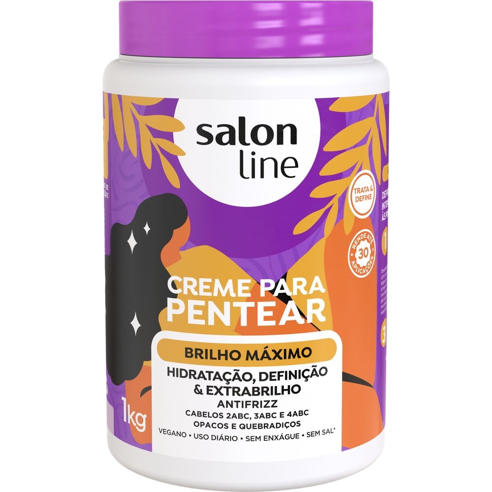 Detalhe da embalagem do Creme para Pentear Salon Line Brilho Máximo 1kg