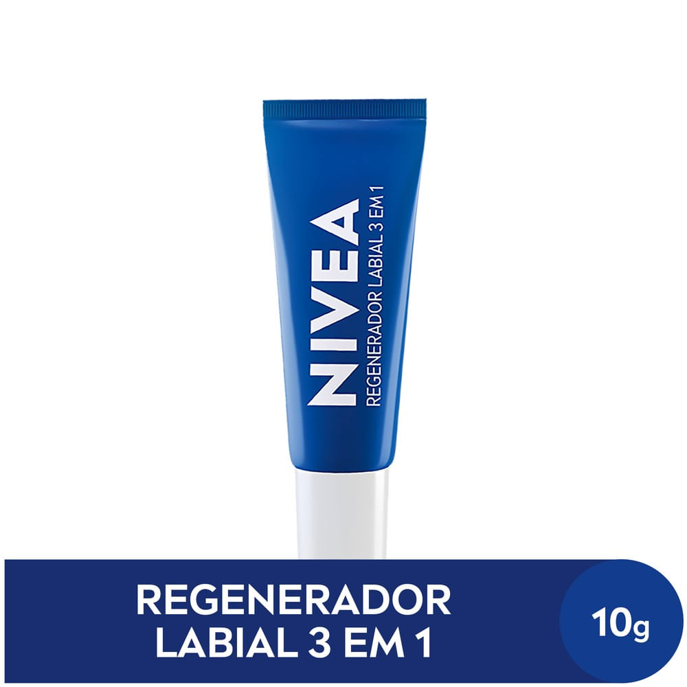Hidratante Labial Nivea Regenerador 3 em 1 - bisnaga azul com tampa branca