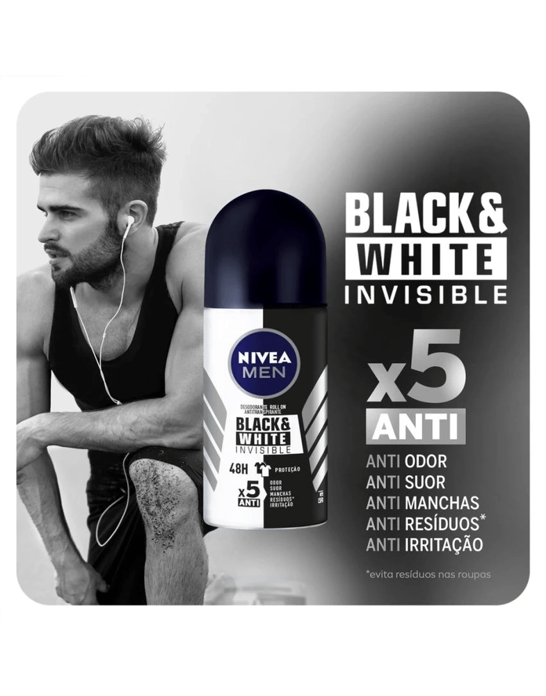 Desodorante NIVEA MEN Invisible for Black & White 50ml mostrando rótulo e informações