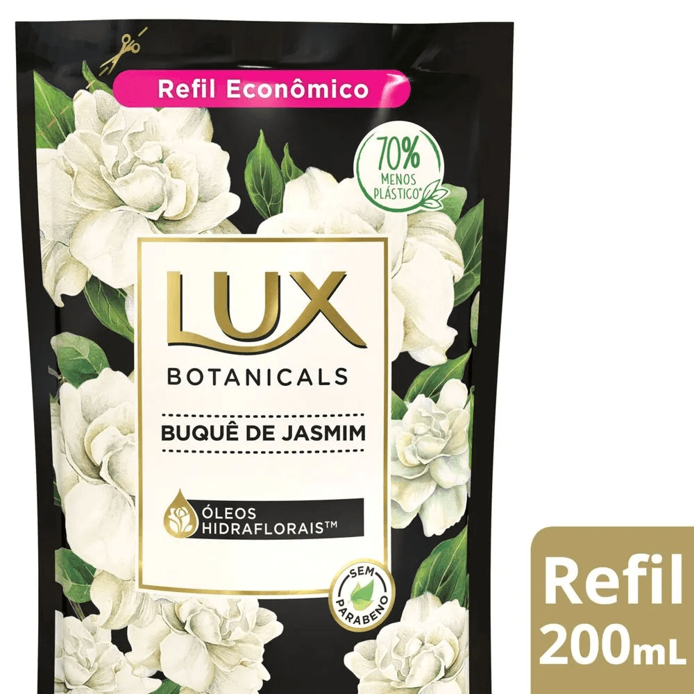 Refil Sabonete Líquido Lux Buquê de Jasmim 200ml - destaque óleo Hidraflorais™ e selo sem parabenos