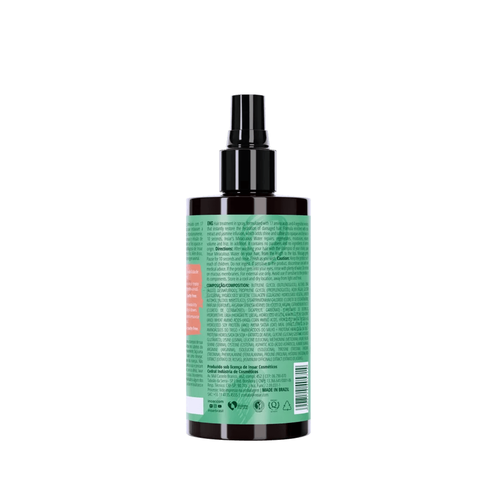 Verso do frasco do Spray Tratamento Inoar Água Milagrosa 200ml