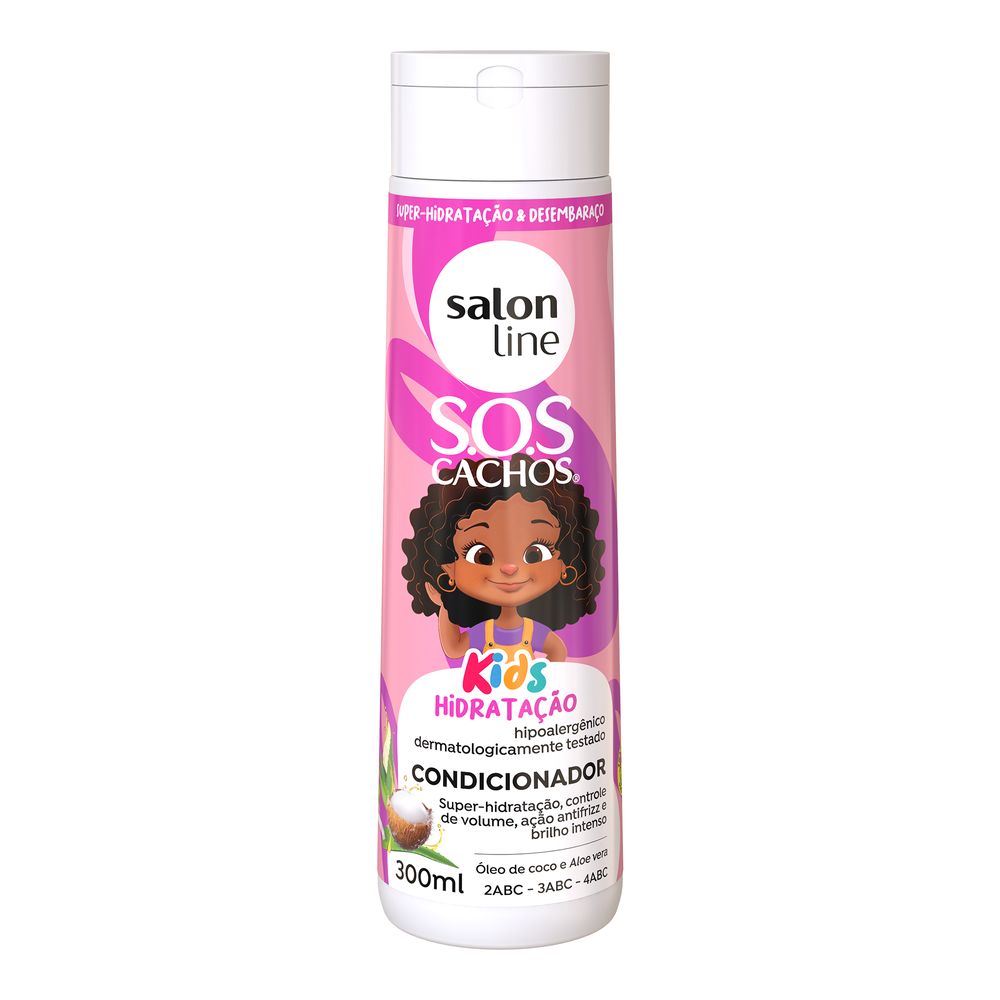 Detalhe do rótulo do condicionador Salon Line SOS Kids mostrando ingredientes