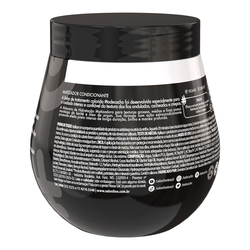 Parte traseira da Máscara Matizadora Salon Line #Todecacho Preta 300g com instruções