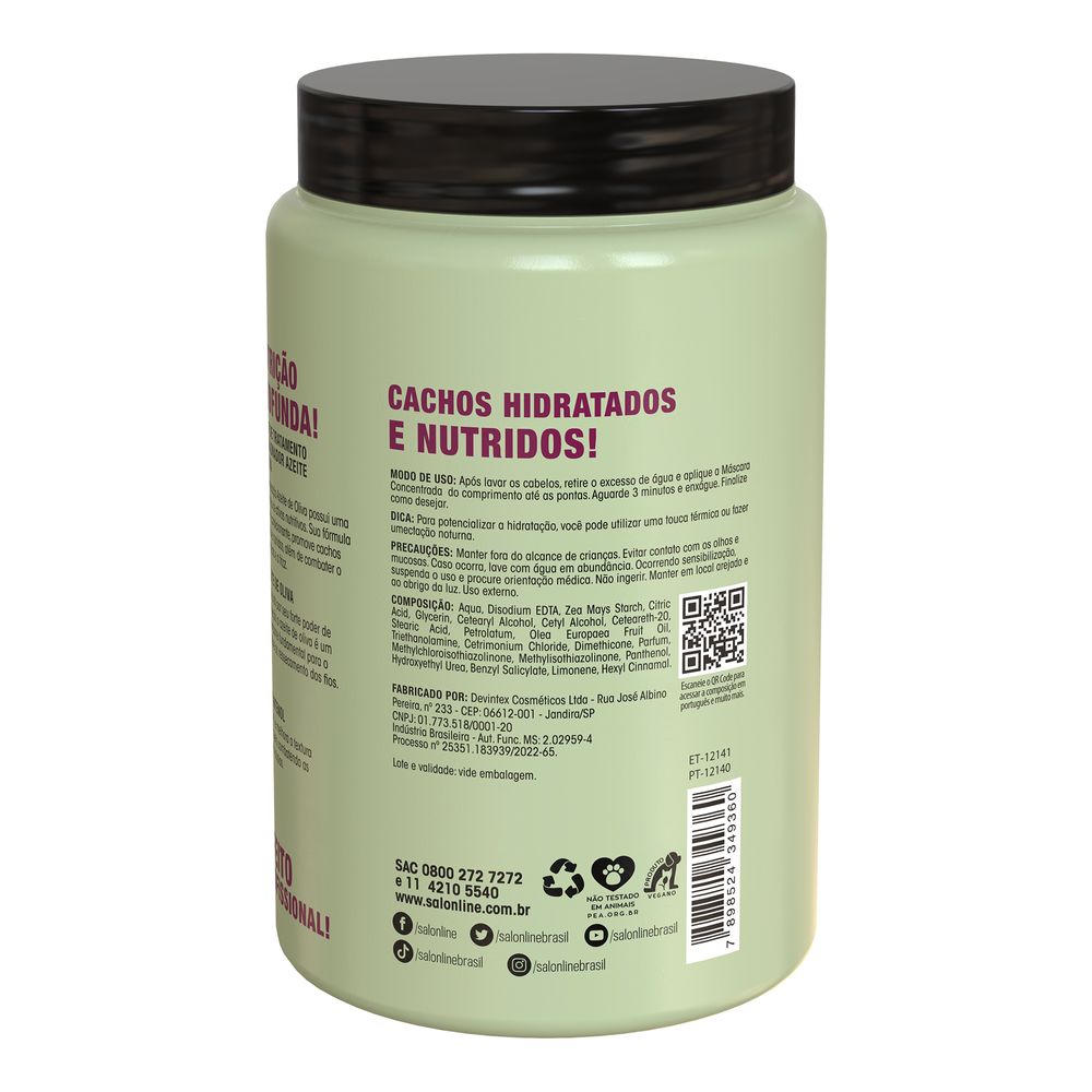 Pote traseiro Máscara SOS Hidratação Azeite de Oliva Salon Line 1kg com instruções