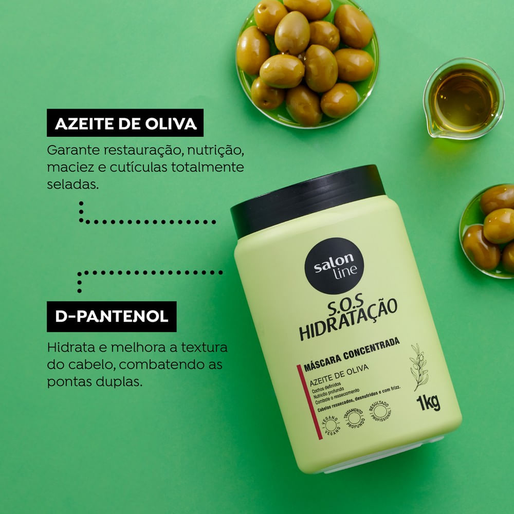 Máscara SOS Hidratação com ingredientes naturais - azeite de oliva em destaque