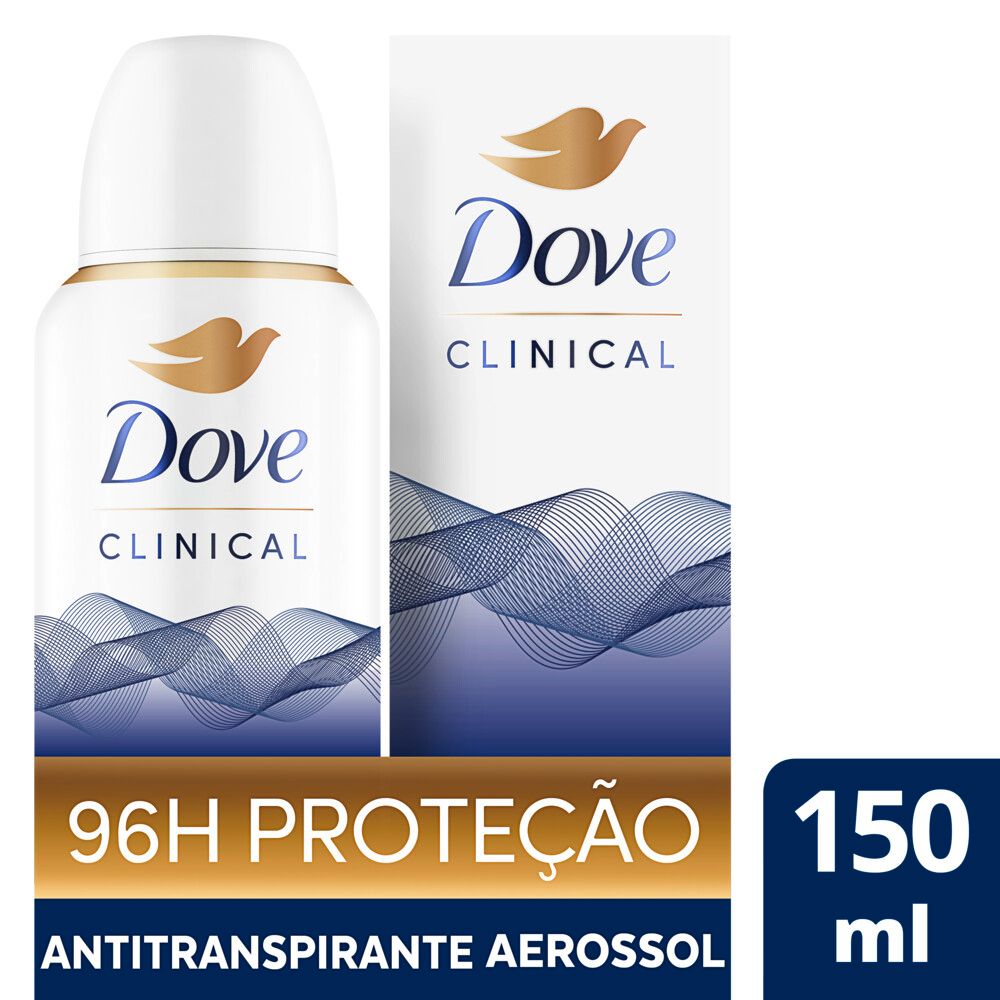 Embalagem e frasco do Desodorante Antitranspirante Aerosol Dove Clinical Original Clean 150ml