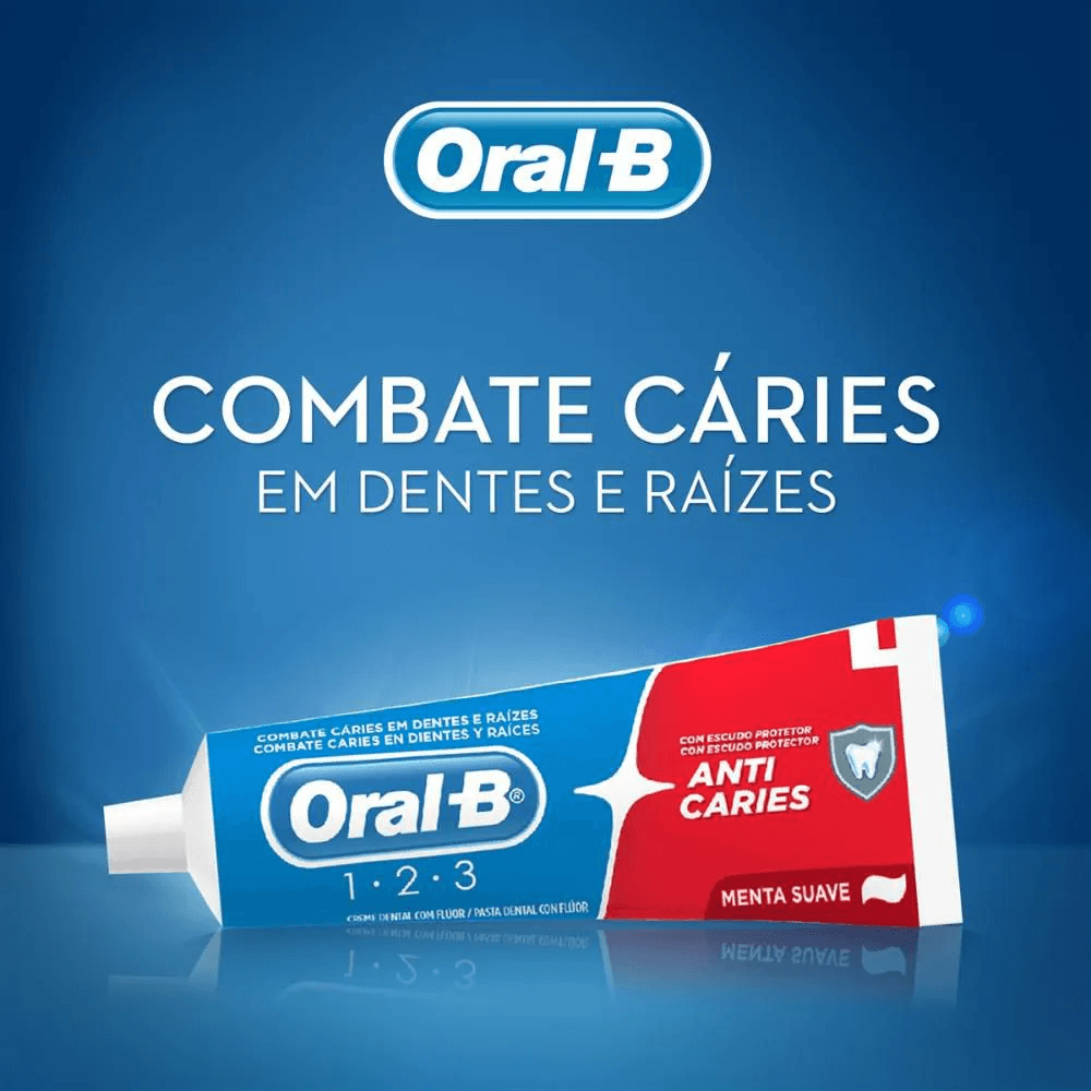 Tubo do Creme Dental Oral-B 123 Anticáries Menta Suave em destaque