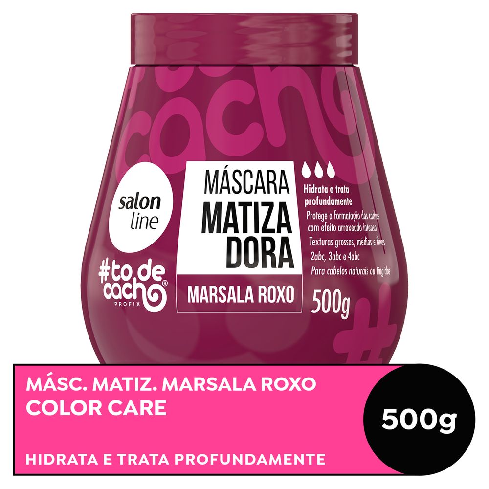 Máscara Matizadora Salon Line #todecacho Marsala Roxo 500g - embalagem frontal, pote marsala