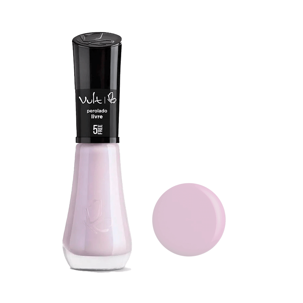 Esmalte Vult 5Free Livre perolado lilás em frasco transparente com tampa preta