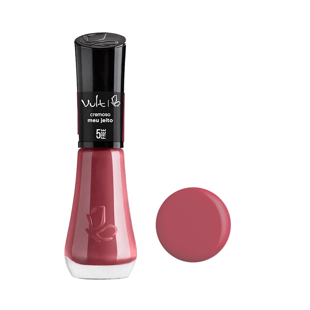 Esmalte Vult 5Free Meu Jeito - frasco mostrando cor vermelho rosado e selo 5Free