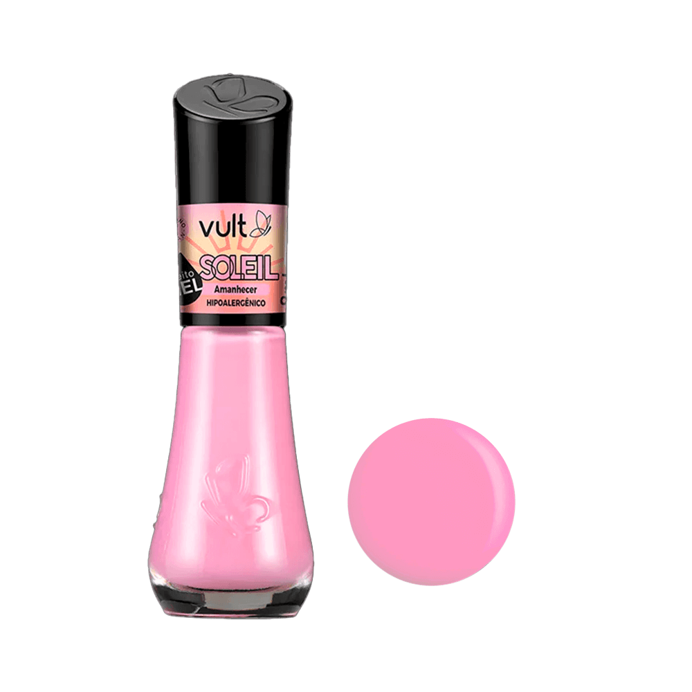 Esmalte Vult Coleção Soleil Rosa Amanhecer - frasco com tampa preta e cor rosa claro