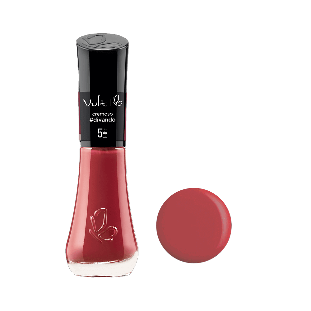 Esmalte Vult Cremoso 5Free Divando - frasco frontal mostrando a cor vermelho rosado