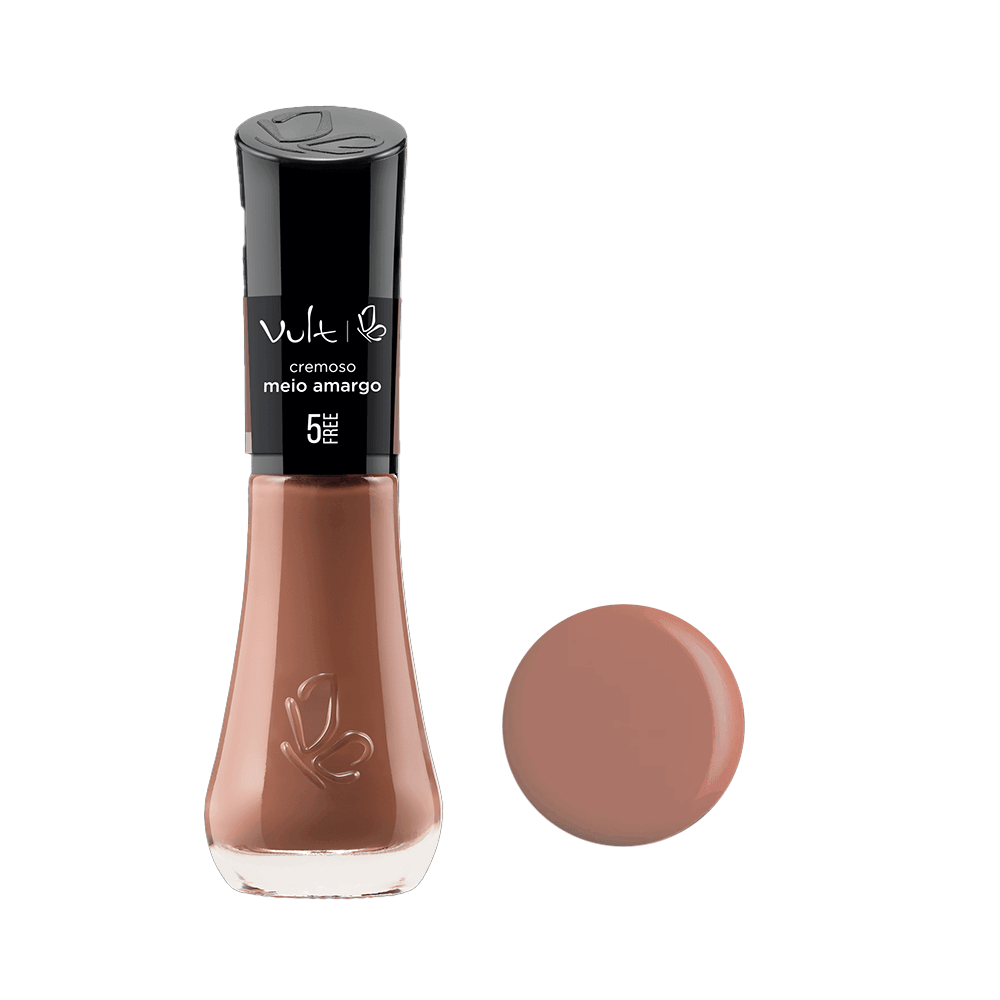 Frasco de Esmalte Vult Cremoso 5Free Meio Amargo com amostra da cor