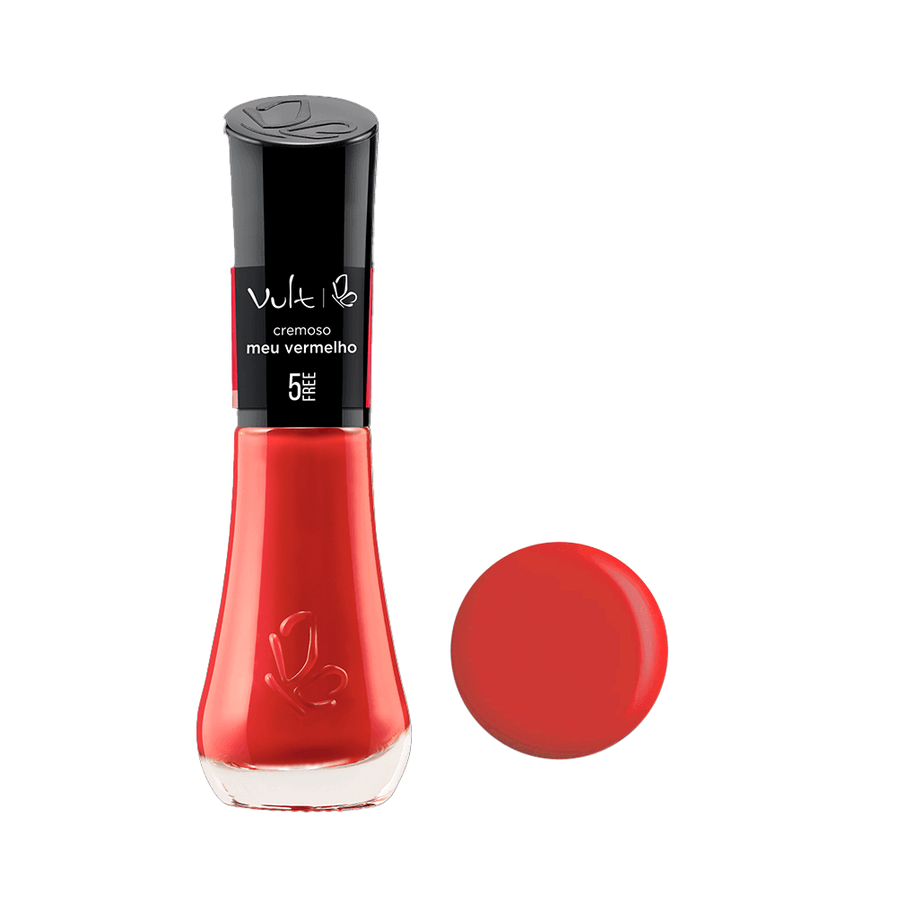 Esmalte Vult Cremoso 5Free Meu Vermelho - frasco com esmalte vermelho cremoso