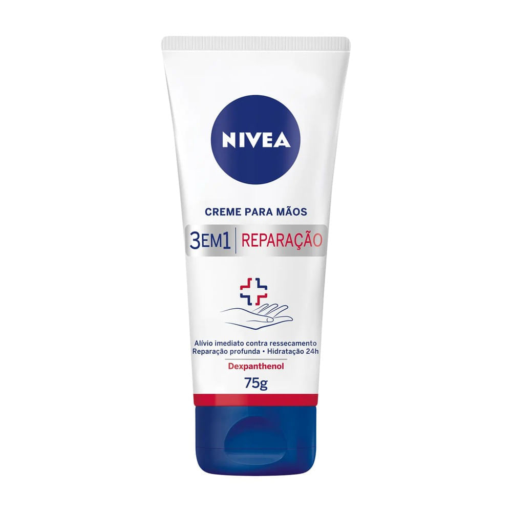 Tubo frontal do Creme para Mãos Nivea Reparação 3em1 75g