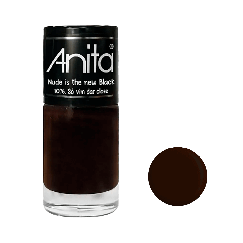 Esmalte Anita cor marrom escuro quase preto, acabamento cremoso