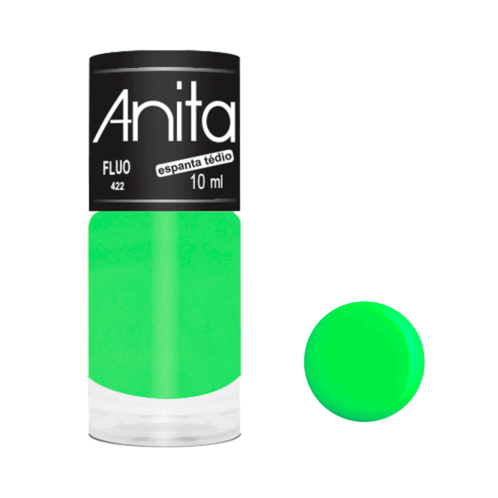 Esmalte Anita Color Fluo verde fluorescente frasco transparente com tampa preta
