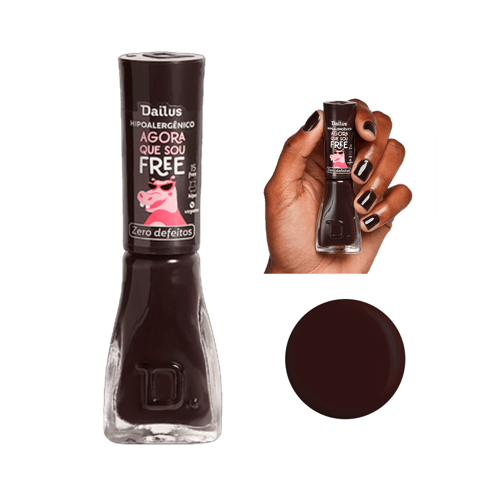 Esmalte Dailus Agora Que Sou Free Zero Defeitos - cor marrom escuro, frasco com tampa marrom