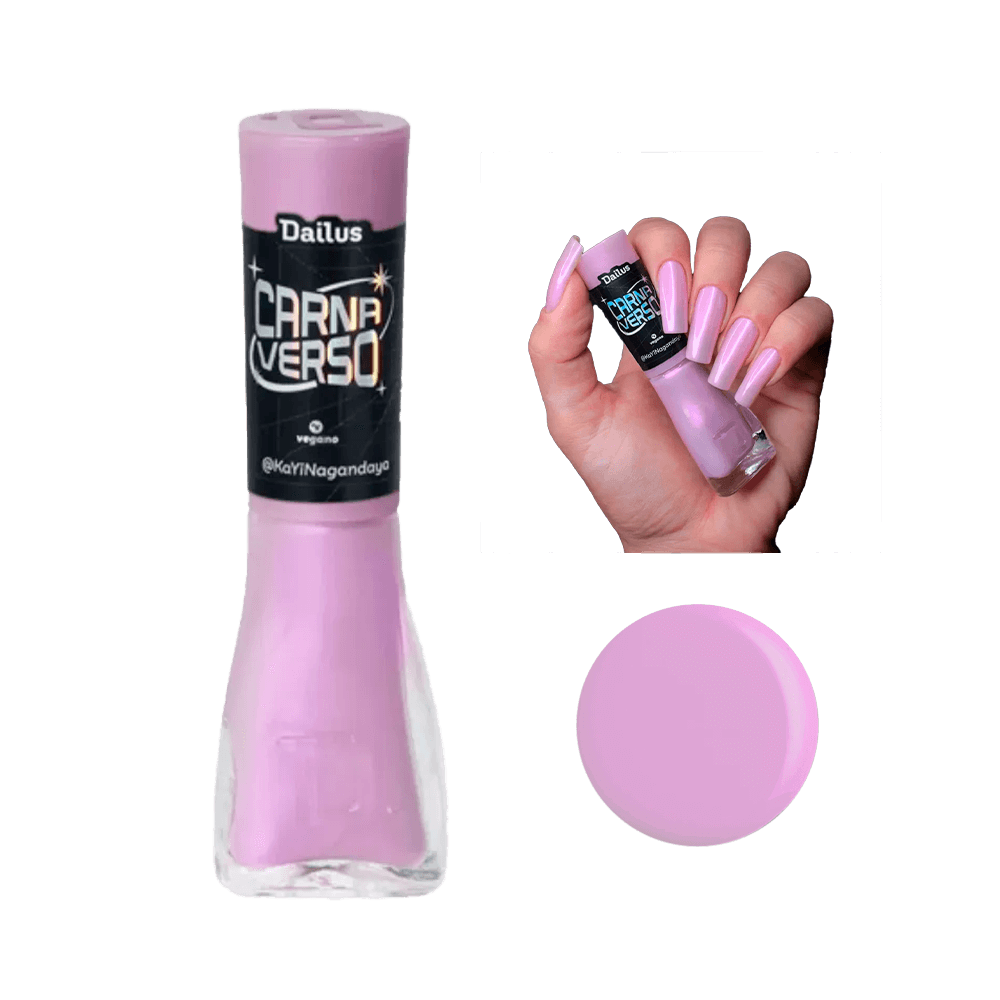 Esmalte Dailus Carnaverso @Kaynagandaya tom lilás cremoso com amostra da cor