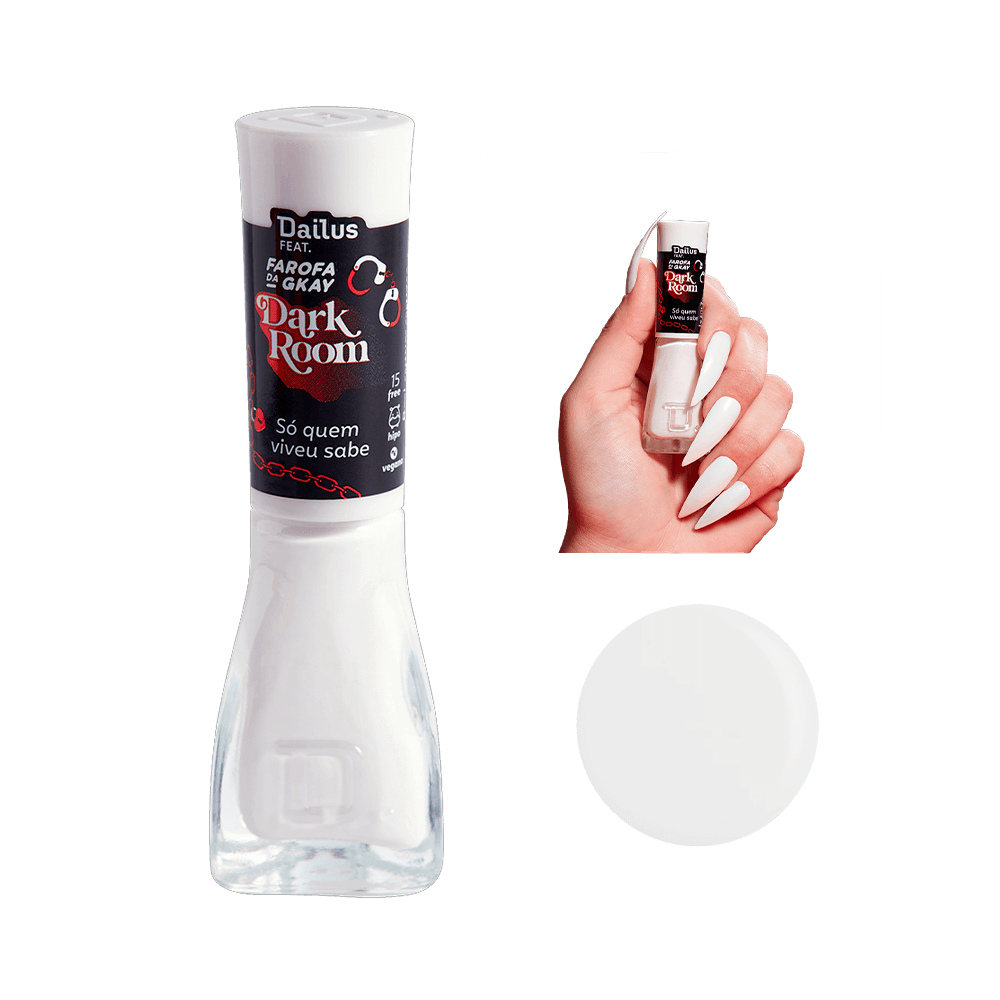 Esmalte Dailus Farofa da Gkay Só Quem Viveu Sabe - frasco branco com rótulo preto
