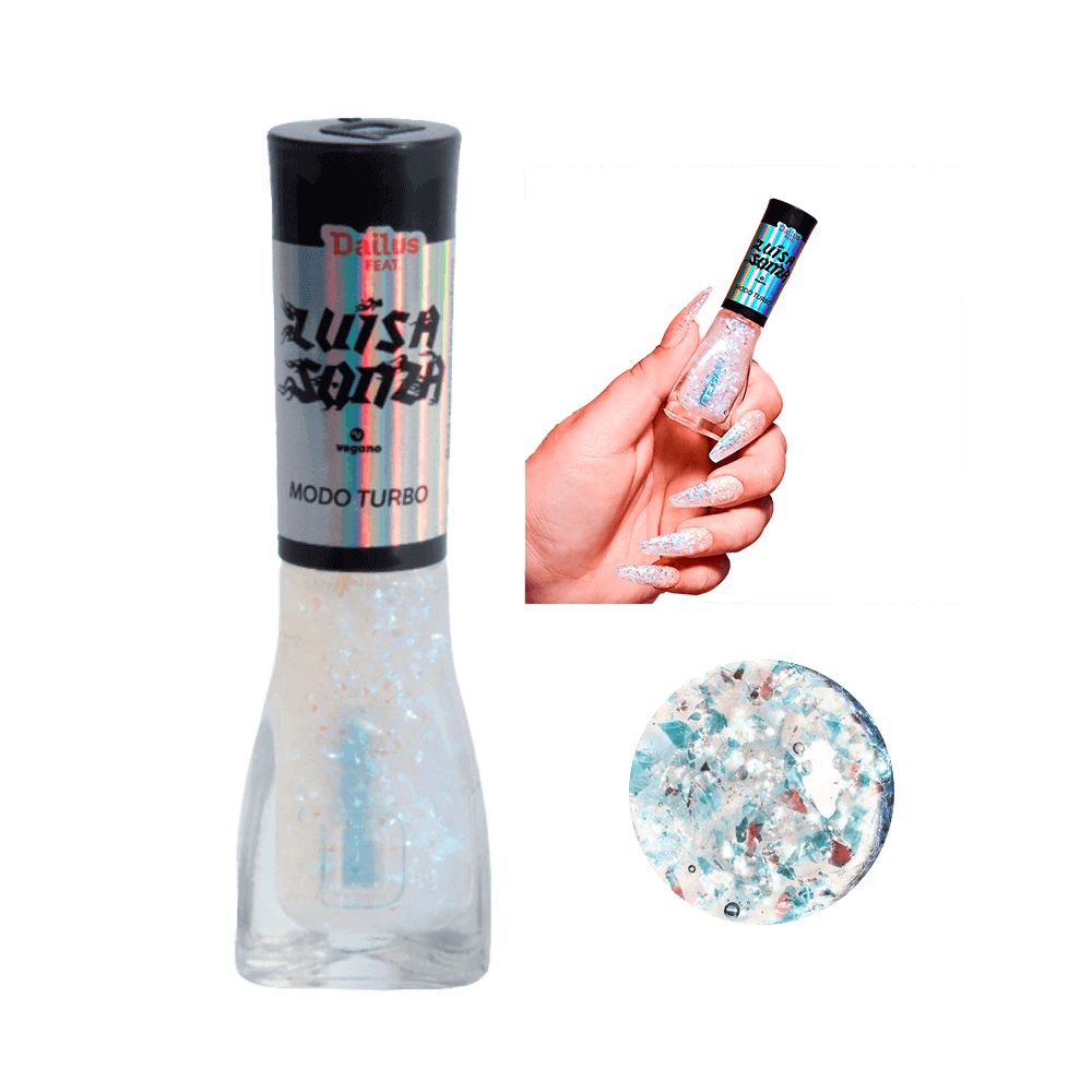 Esmalte Dailus Feat Luísa Sonza Modo Turbo - frasco com glitter holográfico