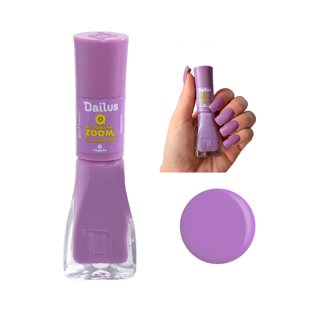 Esmalte Dailus na cor 'Me Chama no Zoom Né Minha Filha' lilás cremoso com unhas manicure feitas com o esmalte.