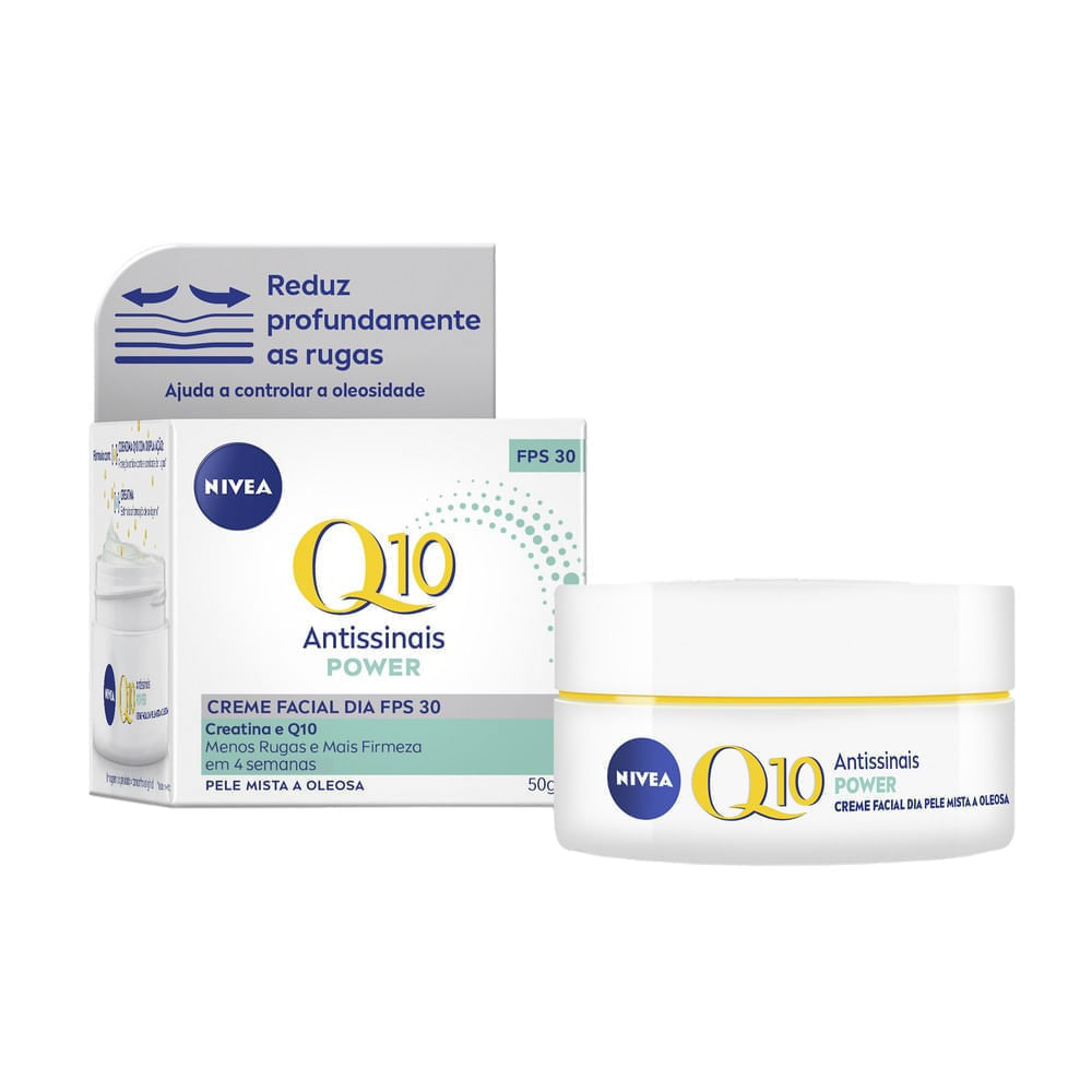 Creme Facial Antissinais Nivea Q10 Plus embalagem e pote 50g