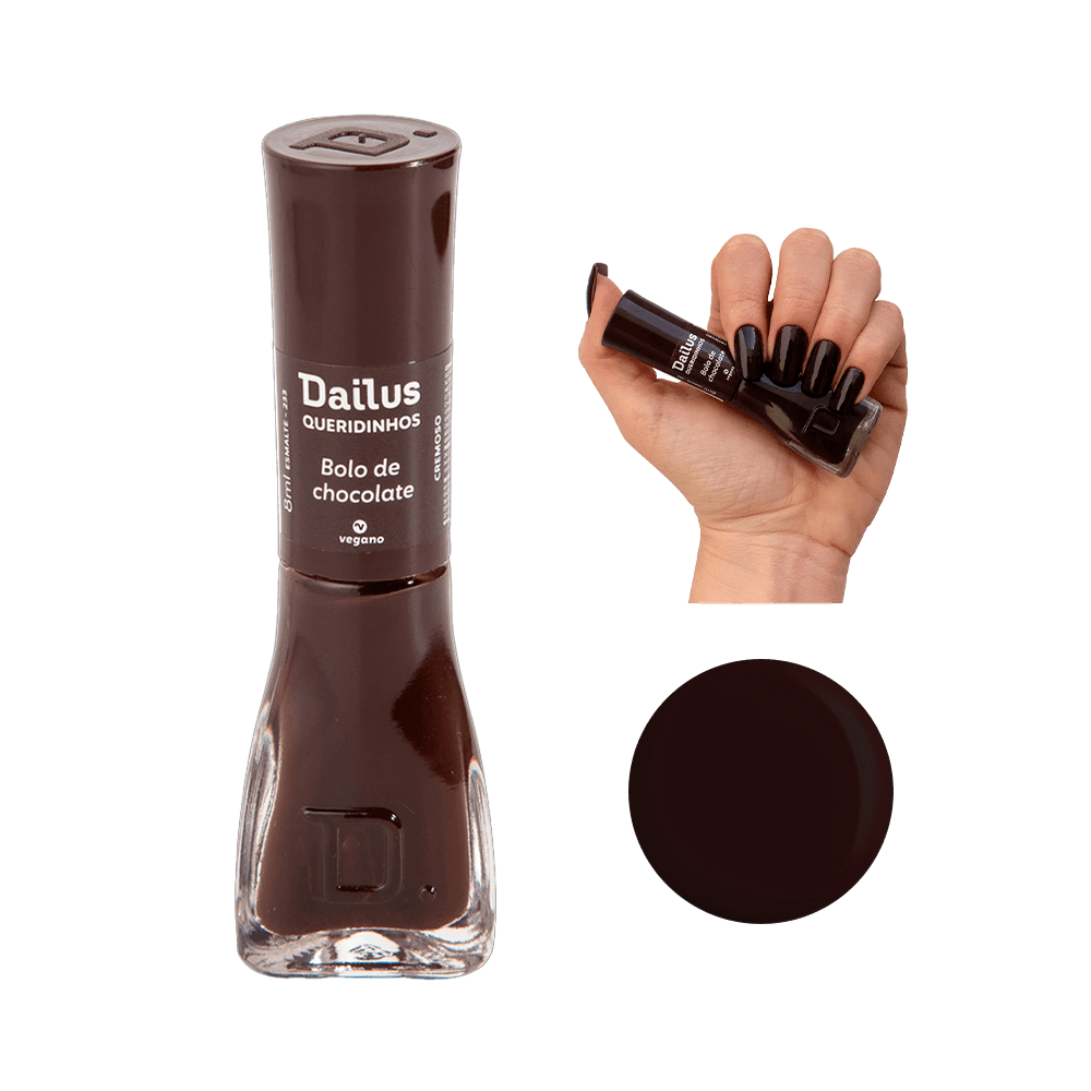 Esmalte Dailus Queridinhos Bolo de Chocolate frasco com unhas pintadas