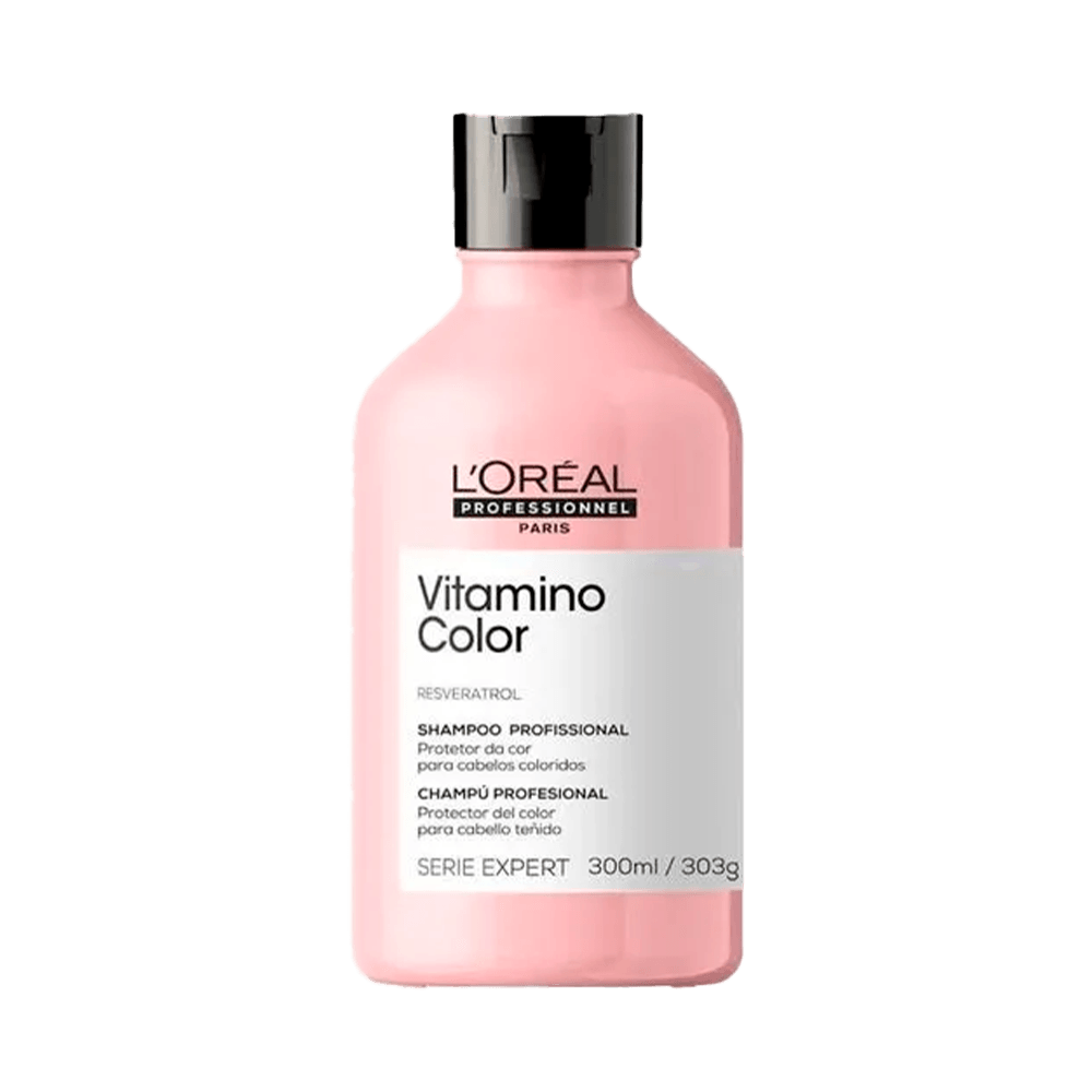 Frasco rosa claro do Shampoo L'Oréal Professionnel Vitamino Color 300ml