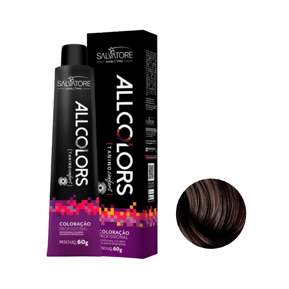 Coloração Salvatore All Colors 6.1 Louro Profundo Cinza 60g - embalagem e amostra de cor