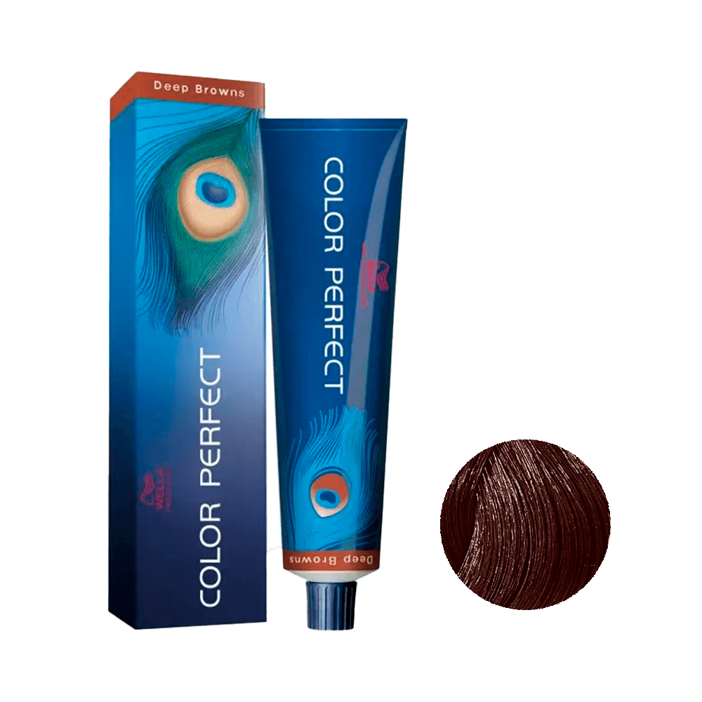 Embalagem e tubo da coloração Wella Color Perfect Deep Browns 5/77 Castanho Claro Marrom Intenso 60g