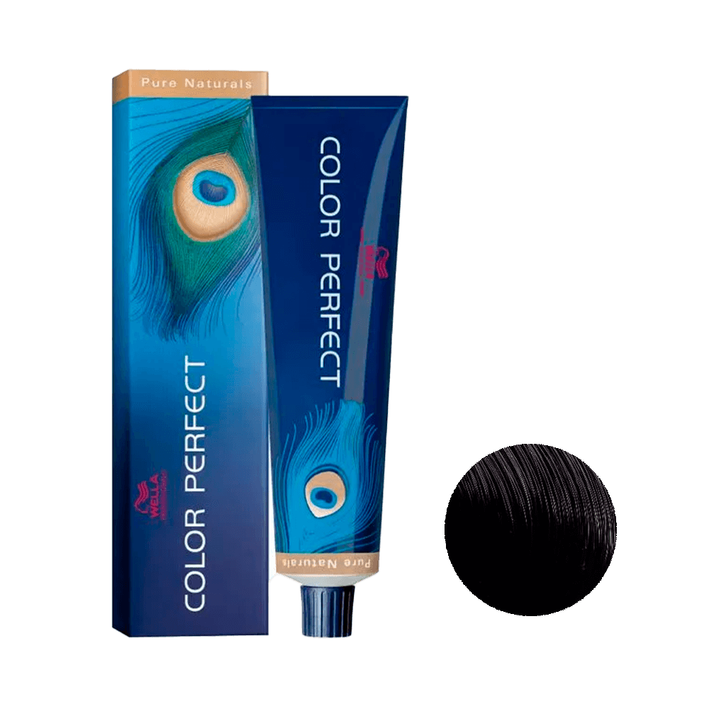 Embalagem da coloração Color Perfect Pure Naturals 2/0 Preto 60g Wella