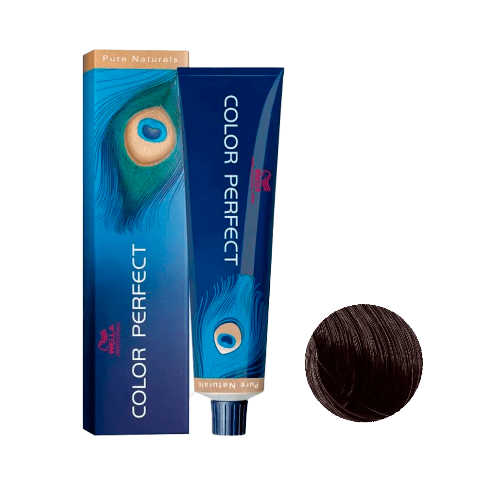 Embalagem e tubo da coloração Color Perfect Pure Naturals 4/0 Castanho Médio 60g