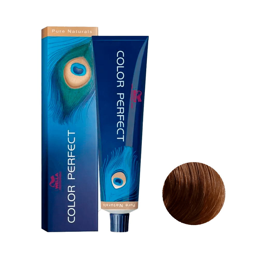 Coloração Color Perfect Pure Naturals 7/0 Louro Médio 60g Wella - caixa e tubo