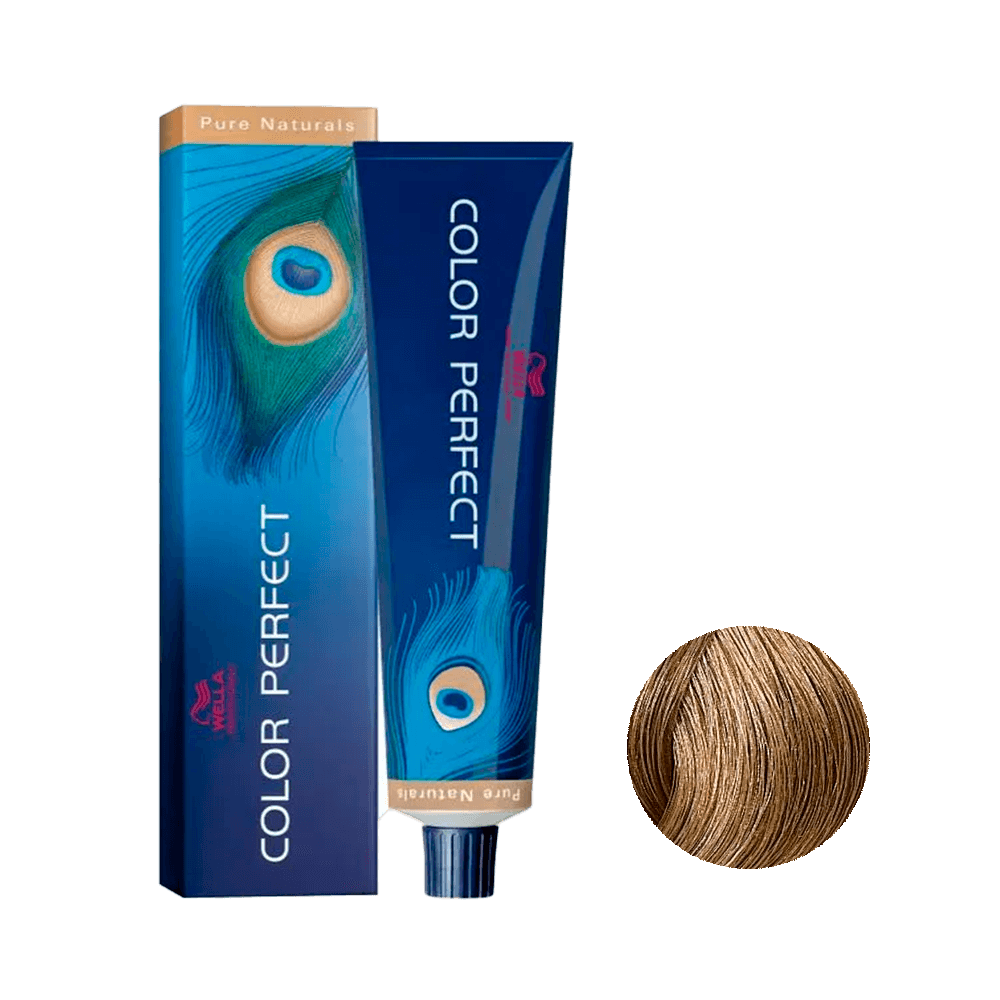 Coloração Color Perfect Pure Naturals 7/01 Louro Médio Natural Acinzentado embalagem azul e tubo