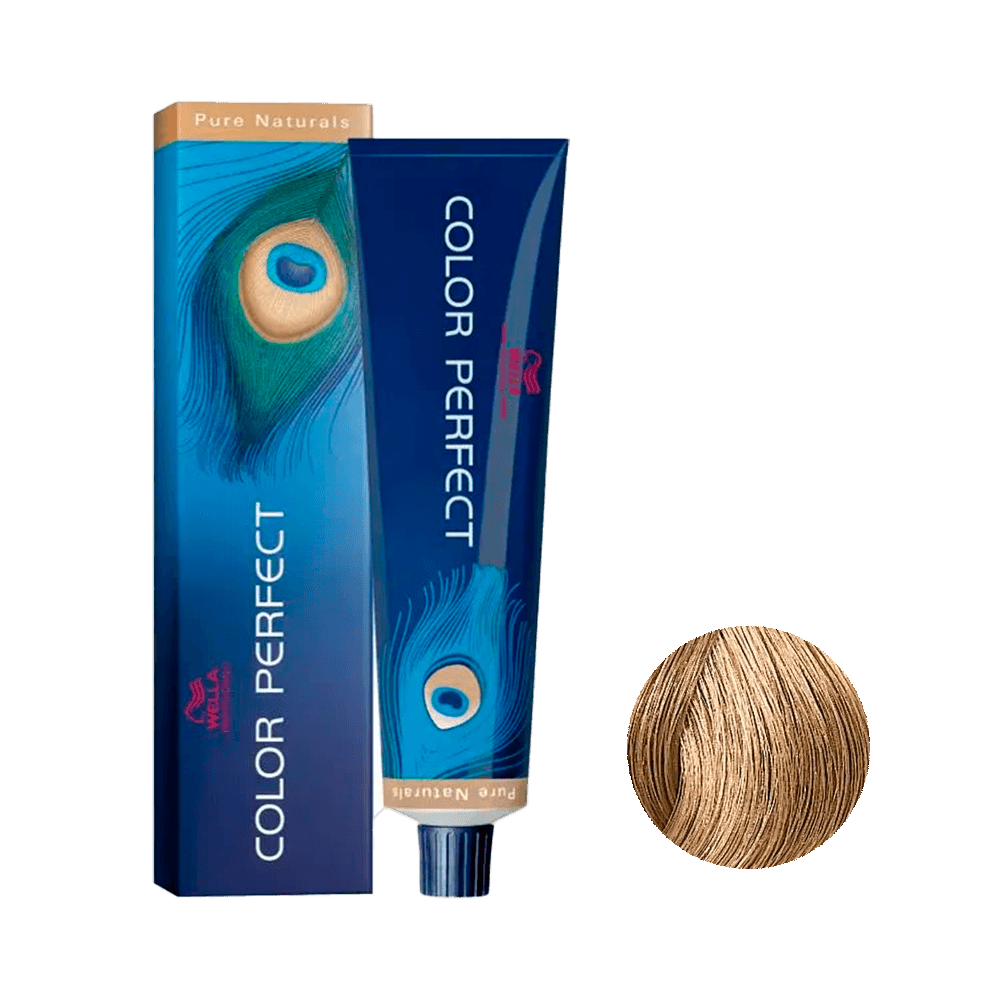 Coloração Color Perfect Pure Naturals 8/01 Wella 60g - embalagem azul e tubo