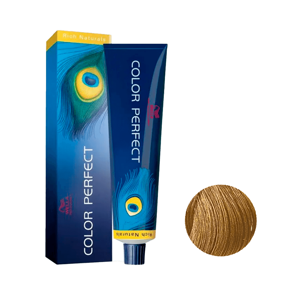 Embalagem e tubo da coloração Wella Color Perfect Rich Naturals 8/3 Louro Claro Dourado 60g