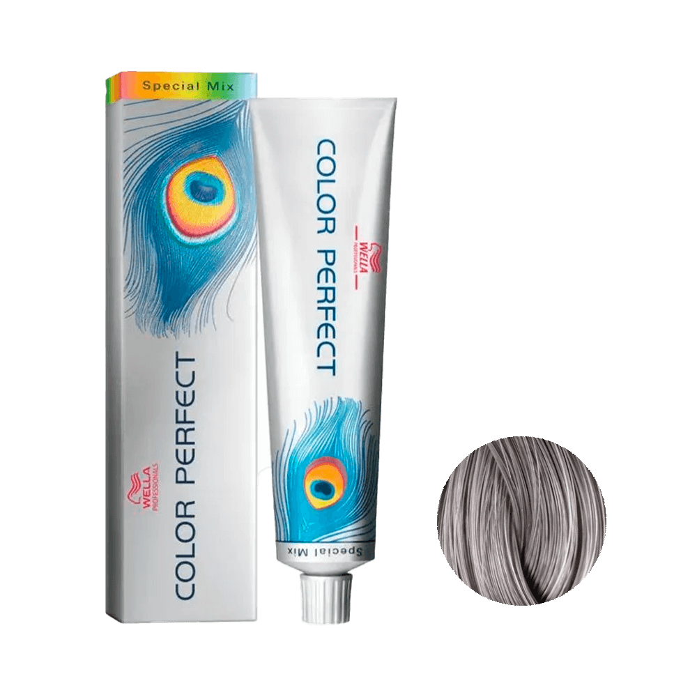 Coloração Color Perfect Special Mix Cinza Intenso 0/11 60g - embalagem e amostra da cor