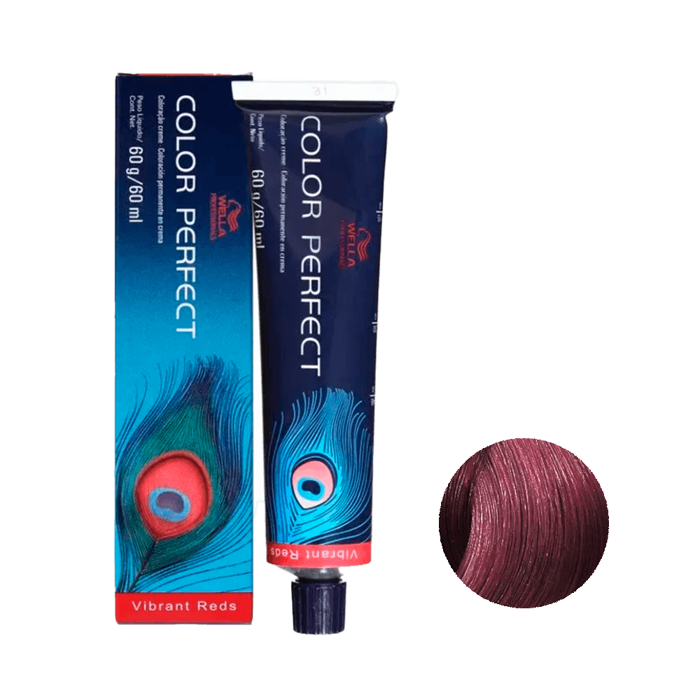 Tubo de coloração Wella Color Perfect Vibrant Reds 55/46 Castanho Claro Intenso Vermelho Violeta 60g