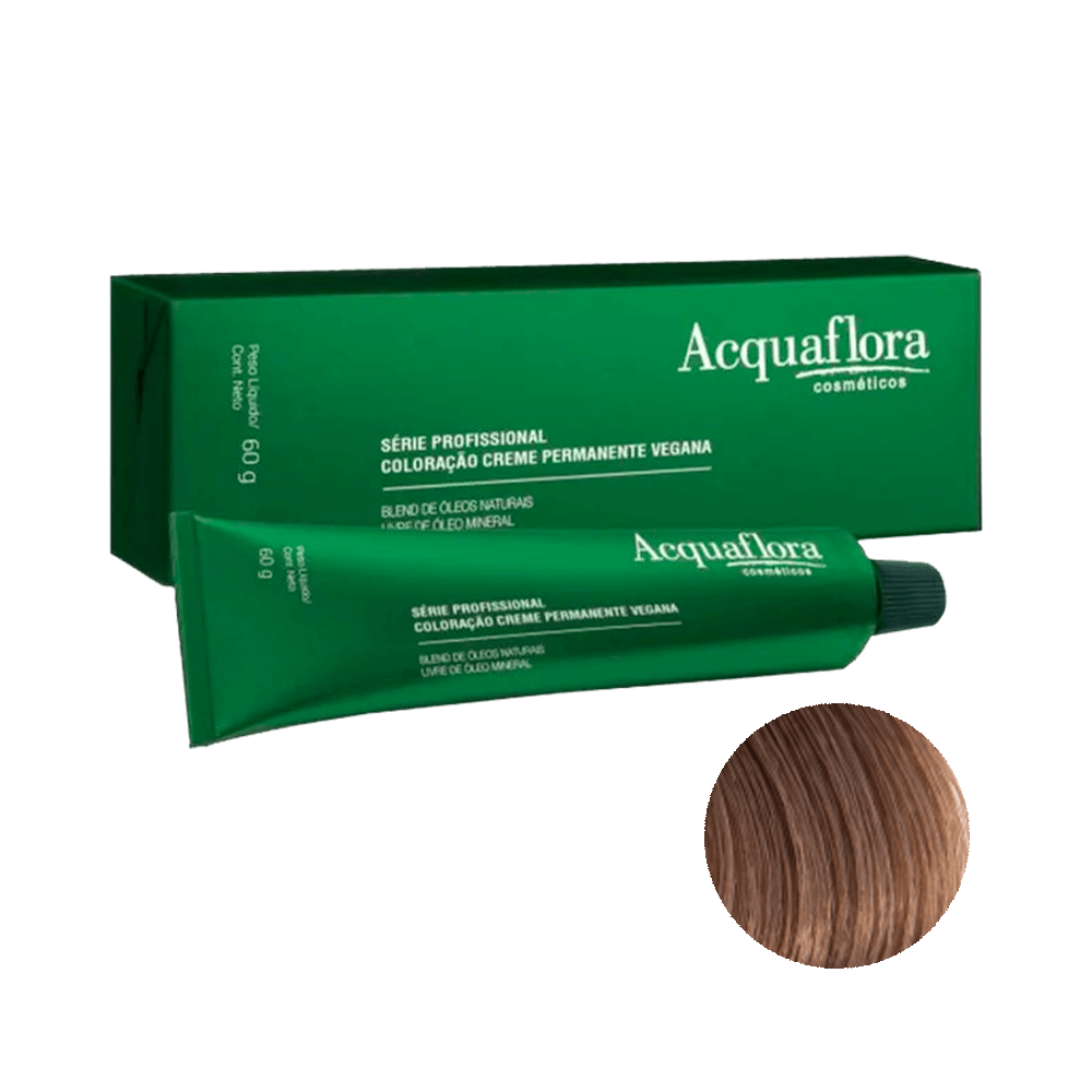 Embalagem e tubo da coloração Acquaflora 7.71 Louro Natural Marrom Acinzentado 60g