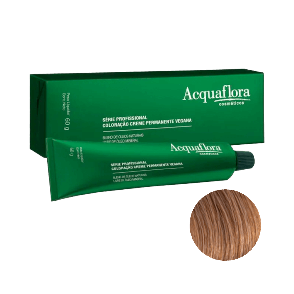 Caixa e tubo da Coloração Acquaflora Creme Permanente Vegana 8.0 Louro Claro 60g