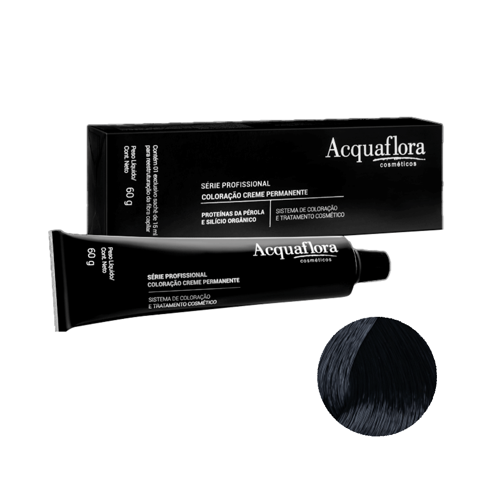Embalagem e tubo da Coloração Permanente Acquaflora 2.0 Preto 60g