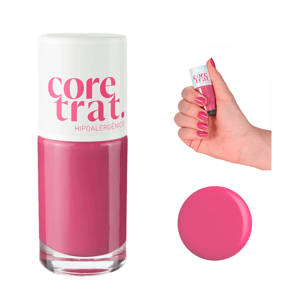 Frasco de esmalte Blant Coretrat cor rosa com embalagem transparente e tampa branca